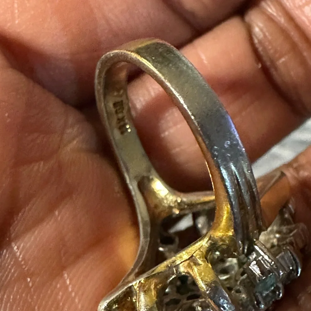 Vintage 18k yellow gold diamond cluster ring w/diamond set in white gold cluster - Picture 5 of 13